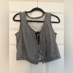 GAP Black & White Gingham Tie-Front Sleeveless Tank